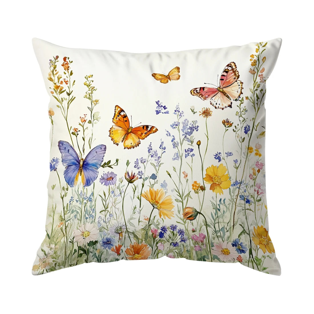 Cushion Cover Butterfly Flower Watercolour - Cottage Garden Style