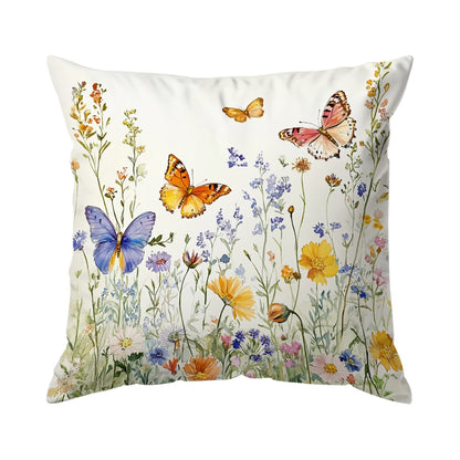 Cushion Cover Butterfly Flower Watercolour - Cottage Garden Style