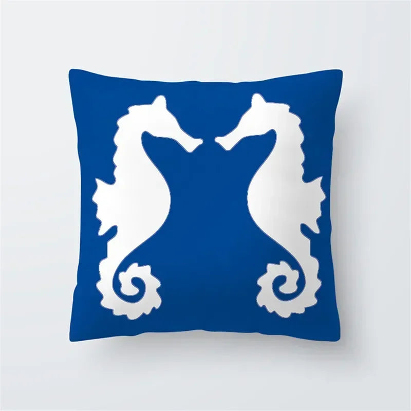 Cushion Cover Sea Life | Blues & Whites Coastal Decorative Throw Pillow