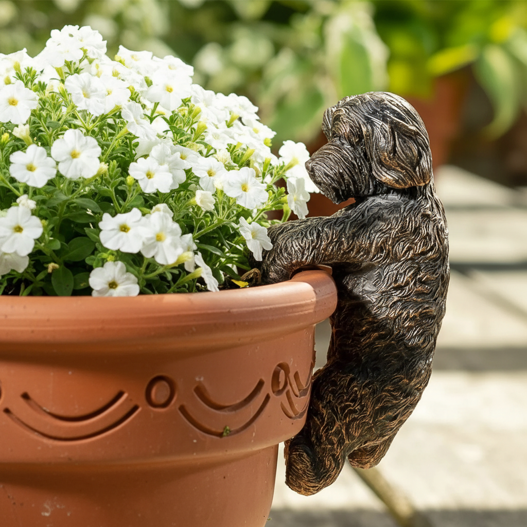 Dog Pot Sitter Hanger | Resin Planter Pot Decoration 11cm | Garden Dog Ornament