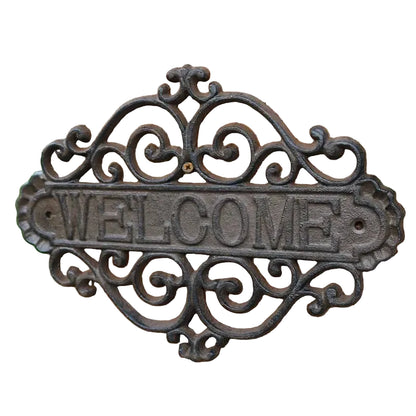 Cast Iron Welcome Plaque | Vintage Scroll Decorative Door Sign | Rustic Wall Hanging | Suits Any Home | 28.5x21.5cm