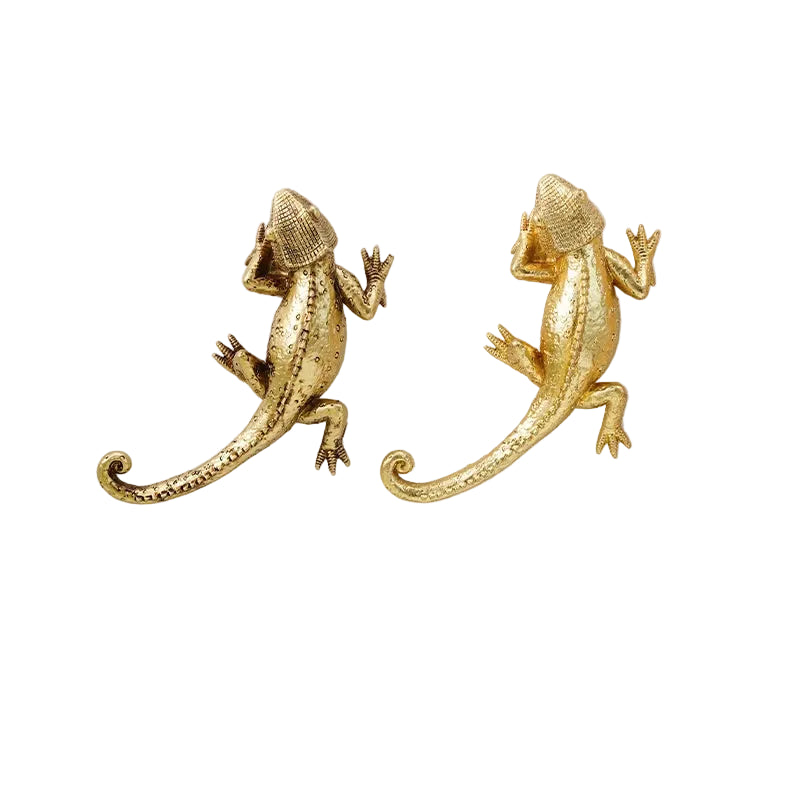 Gold Resin Lizard Wall Sculpture | Decorative Wall Hanging & Shelf Decor
