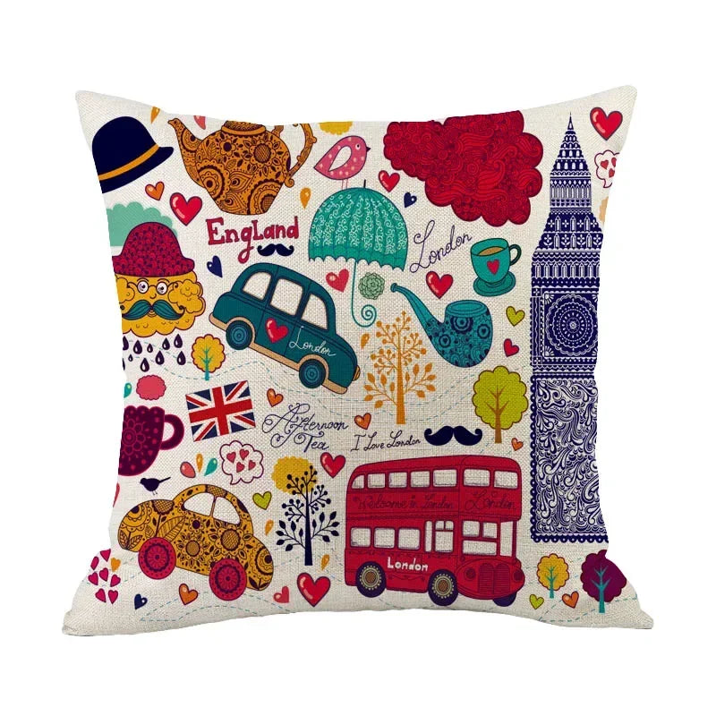 British London Cushion Cover | England Sofa Pillow Case Cotton Linen Polyester