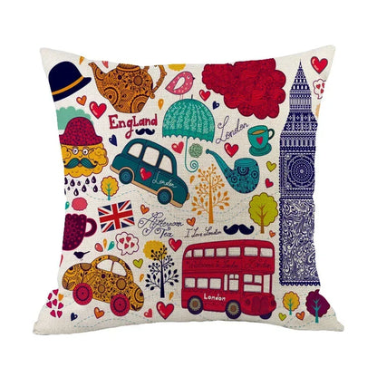 British London Cushion Cover | England Sofa Pillow Case Cotton Linen Polyester