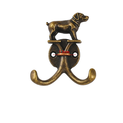Vintage Dog Double Wall Hooks Set of 2 | Antique Bronze-Look Hangers