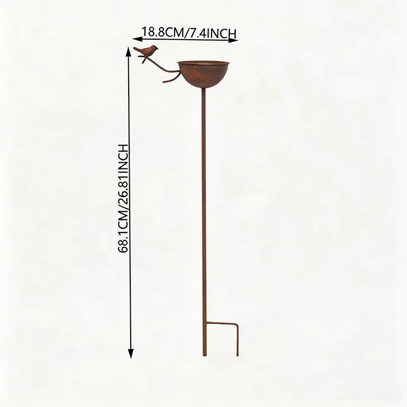 Metal Bird Feeder & Water Bowl Garden Stake | Rustic Three Bird Design