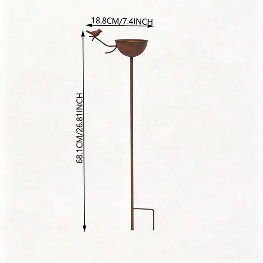 Metal Bird Feeder & Water Bowl Garden Stake | Rustic Three Bird Design