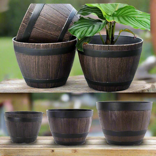 Planter Garden Pot Barrel Rustic