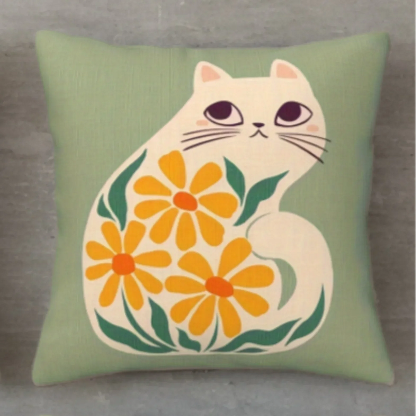 Cute Cat Floral Cushion Cover | Illustrated Cat Print | 4 Designs, 4 Sizes