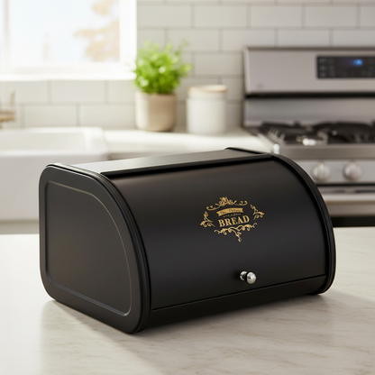 Bread Box Metal Black Bread Bin Kitchen Storage