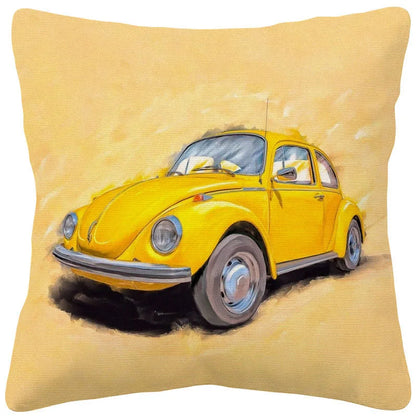 VW Beetle & Kombi Van Cushion Cover | Retro Vintage Car Art | Linen or Plush | 45x45cm