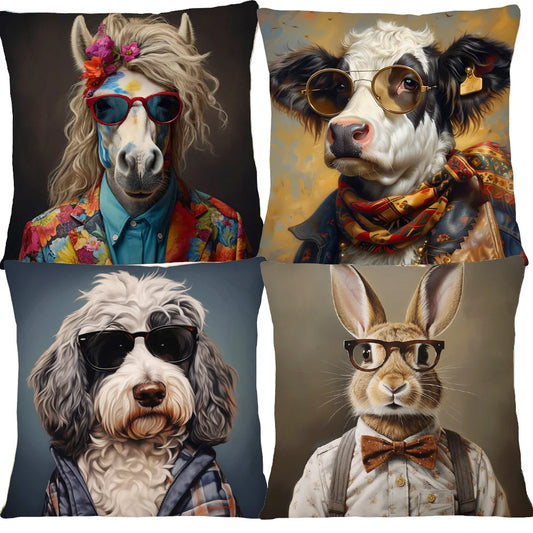 Cushion Cover Vintage Funky Horse Donkey Cow Dog