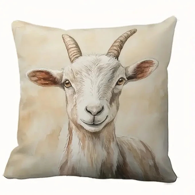 Watercolour Farm Animal Cushion Cover | Highland Cow Pig Sheep Goat | Farmhouse Boho Decor