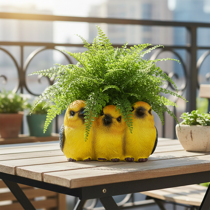Yellow Bird Friends Resin Planter Pot | Cute Trio Bird Sculpture Succulent Pot | Garden Decor