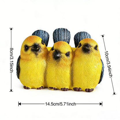 Yellow Bird Friends Resin Planter Pot | Cute Trio Bird Sculpture Succulent Pot | Garden Decor