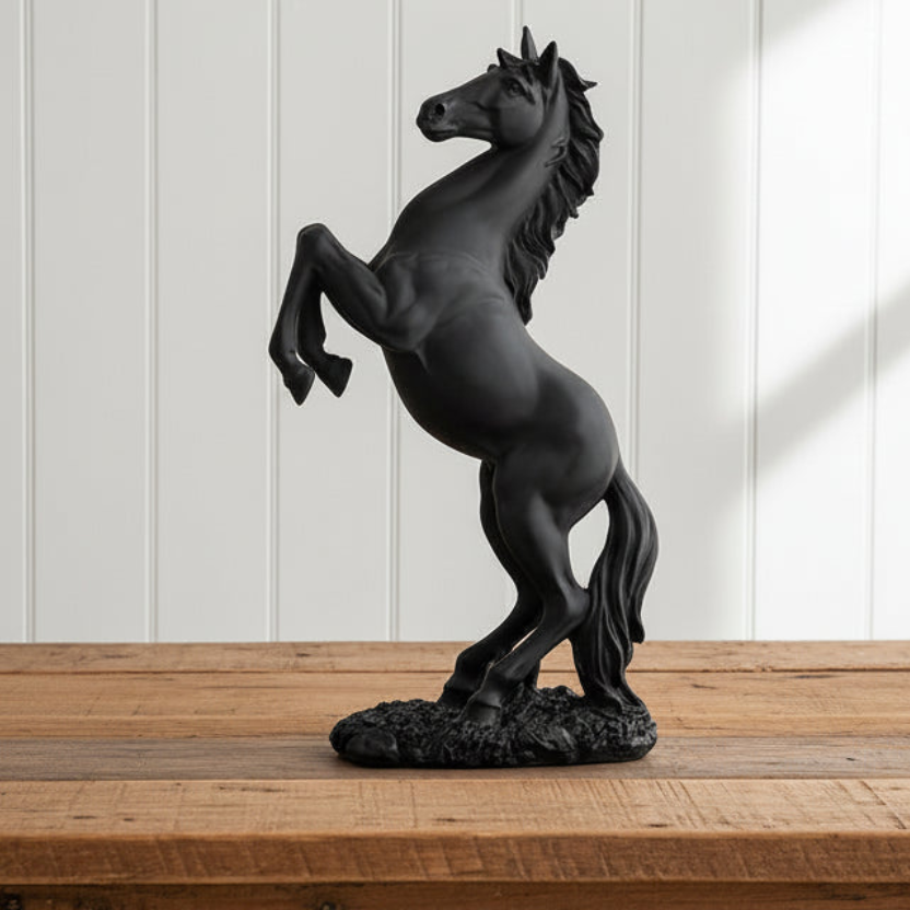 Black Rearing Horse Statue Resin Figurine Home Decor