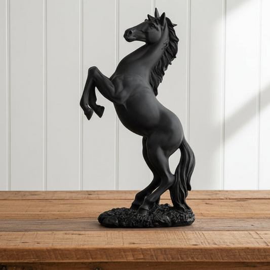 Black Rearing Horse Statue Resin Figurine Home Decor