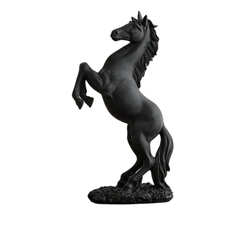 Black Rearing Horse Statue Resin Figurine Home Decor