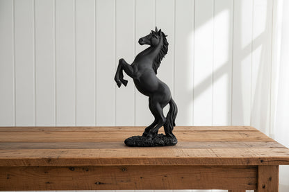 Black Rearing Horse Statue Resin Figurine Home Decor