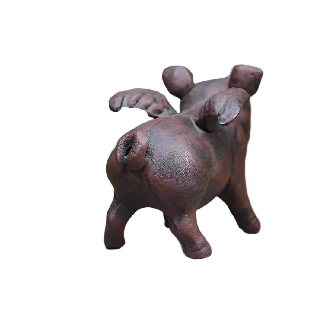Flying Pig Ornament Vintage Brown Cast Iron