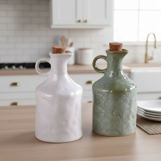 Ceramic Oil Bottle 400ml - Kitchen Storage Jar Handmade