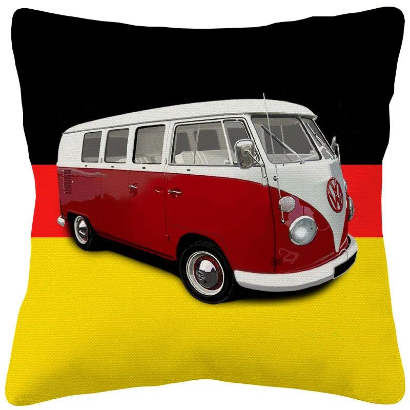 VW Kombi Van Cushion Covers | Retro Vintage Bus Art | Blue Pink Green Yellow Mustard | Sofa Throw Pillow