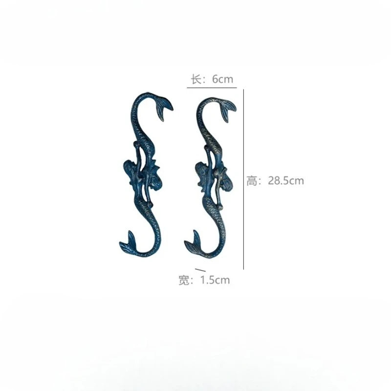 Cast Iron Mermaid S-Hooks | Set of 2 | Coastal Teal Vintage Decor