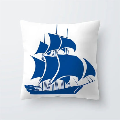 Cushion Cover Sea Life | Blues & Whites Coastal Decorative Throw Pillow
