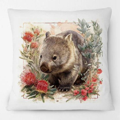 Australian Wombat Cushion Cover | Native Wildflowers Bottlebrush Banksia | 12 Designs | Aussie Gift