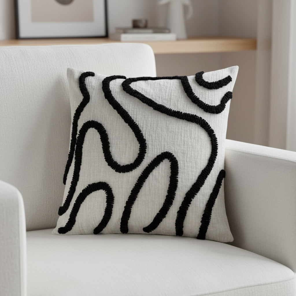 Cushion Cover Chenille | Decorative Stitched Lines Throw Pillow Polyester
