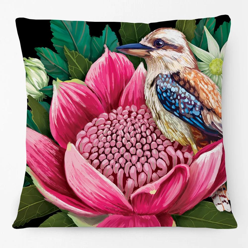 Australian Native Birds Cushion Cover | Cockatoo Cockatiel Lorikeet Finch Art | Linen or Plush | 45x45cm