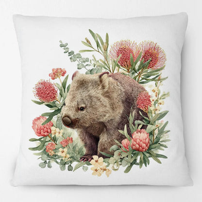 Australian Wombat Cushion Cover | Native Wildflowers Bottlebrush Banksia | 12 Designs | Aussie Gift