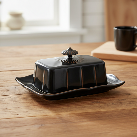 Butter Dish Antique Vintage Black Storage
