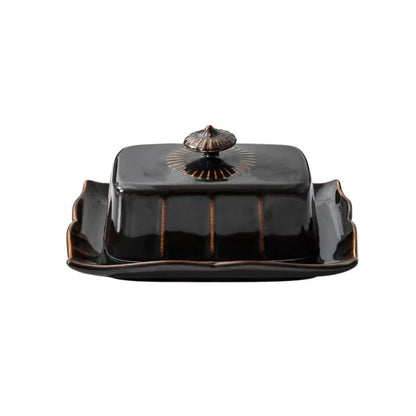 Butter Dish Antique Vintage Black Storage