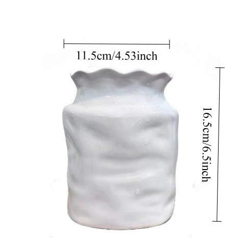 White Ceramic Utensil Holder | Ruffled Rim Kitchen Crock | Countertop Organiser & Vase