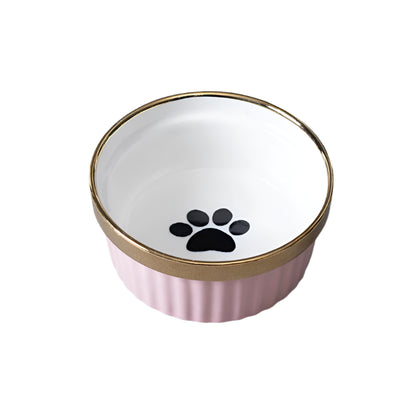 Cat Bowl with Stand Shabby Chic Gold Pink