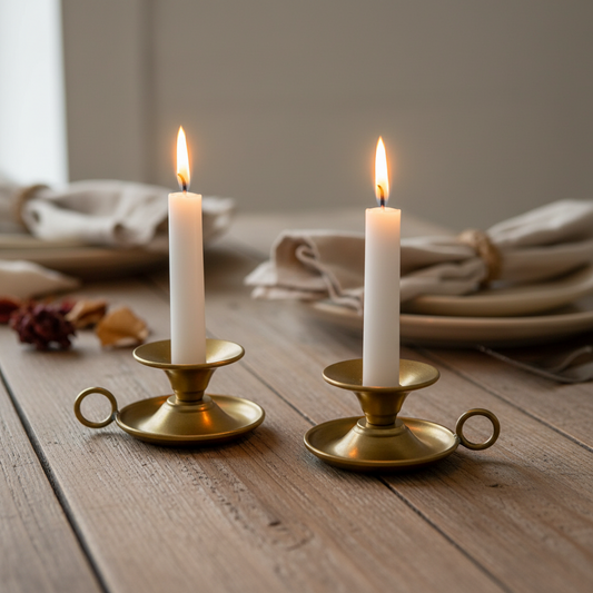 Candle Holder Vintage Metal Set of 2 Gold - 6x13cm