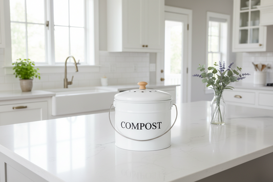 Kitchen Compost Bin White Metal Bucket with Carbon Filter Lid