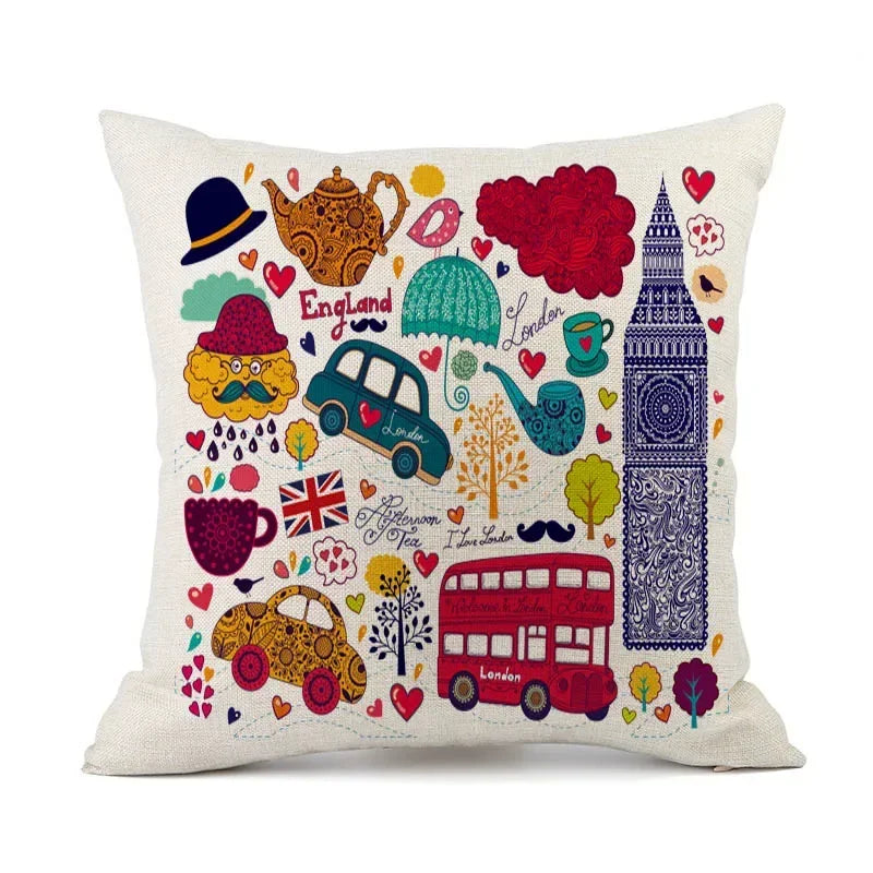 British London Cushion Cover | England Sofa Pillow Case Cotton Linen Polyester