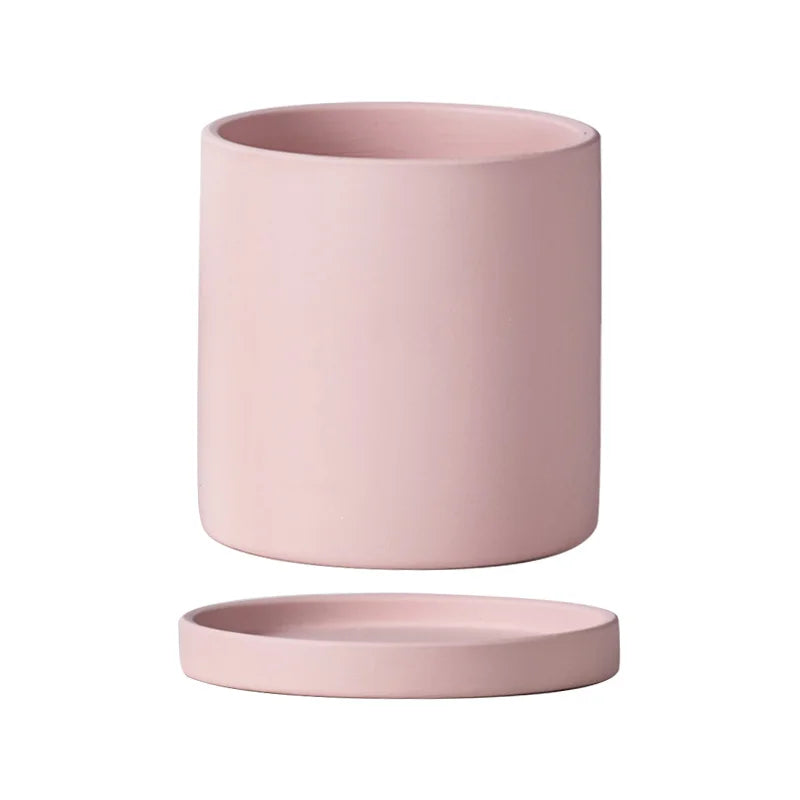 Colourful Ceramic Planter Pot with Tray & Drainage Hole | 24 Colours 4 Sizes | Indoor Outdoor Succulent Pot