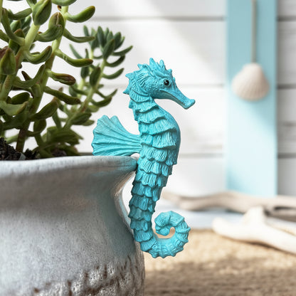 Seahorse Pot Sitter Resin - 10cm Coastal Beach Decor