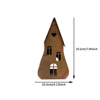 Rustic Metal House Tealight Holder | Heart Cut-Out | Cottage Garden Decor