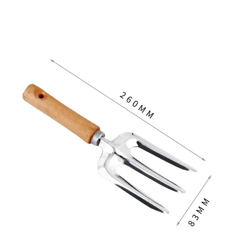 Garden Tool Set | Stainless Steel Wood Handle Trowel Rake Weeder Set of 4