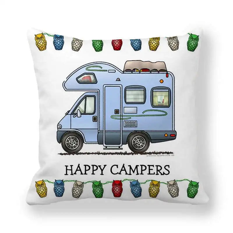 Happy Campers Cushion Cover Camping Caravan Motorhome