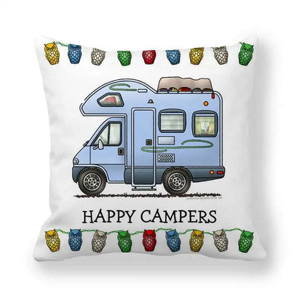 Happy Campers Cushion Cover Camping Caravan Motorhome