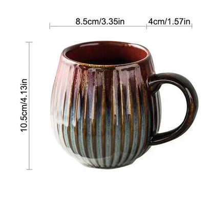 Coffee Mug Colourful Kiln Glaze Ribbed Ceramic 480ml - 8.5x10.5cm