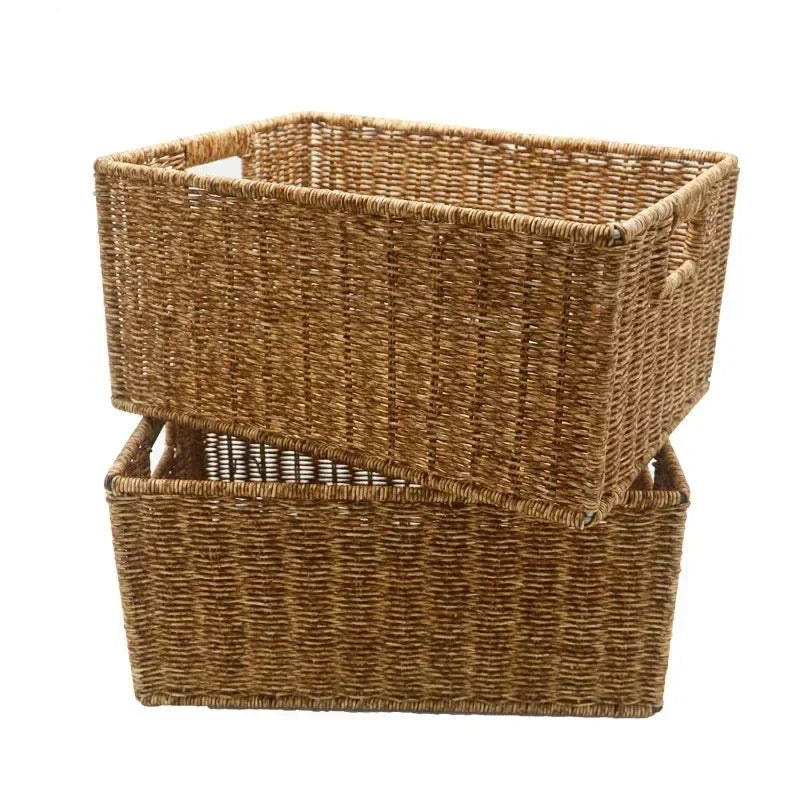 Hand-Woven Rattan Storage Basket | Rectangular Wicker Organiser | Fruit, Bread, Cosmetic, Picnic | Two Sizes