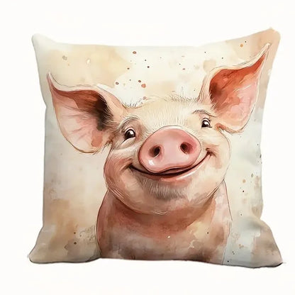 Watercolour Farm Animal Cushion Cover | Highland Cow Pig Sheep Goat | Farmhouse Boho Decor