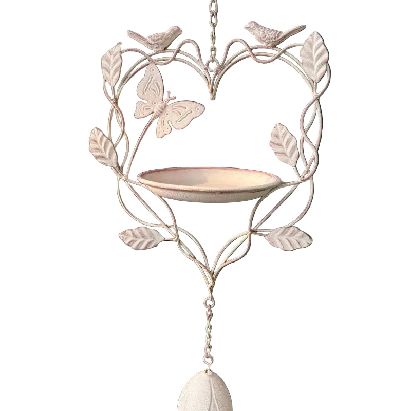 Rustic White-Wash Iron Butterfly Bird Bath, 84cm