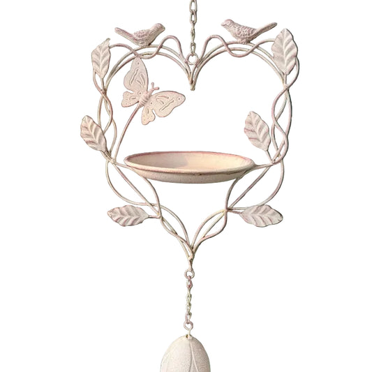 Rustic White-Wash Iron Butterfly Bird Bath, 84cm